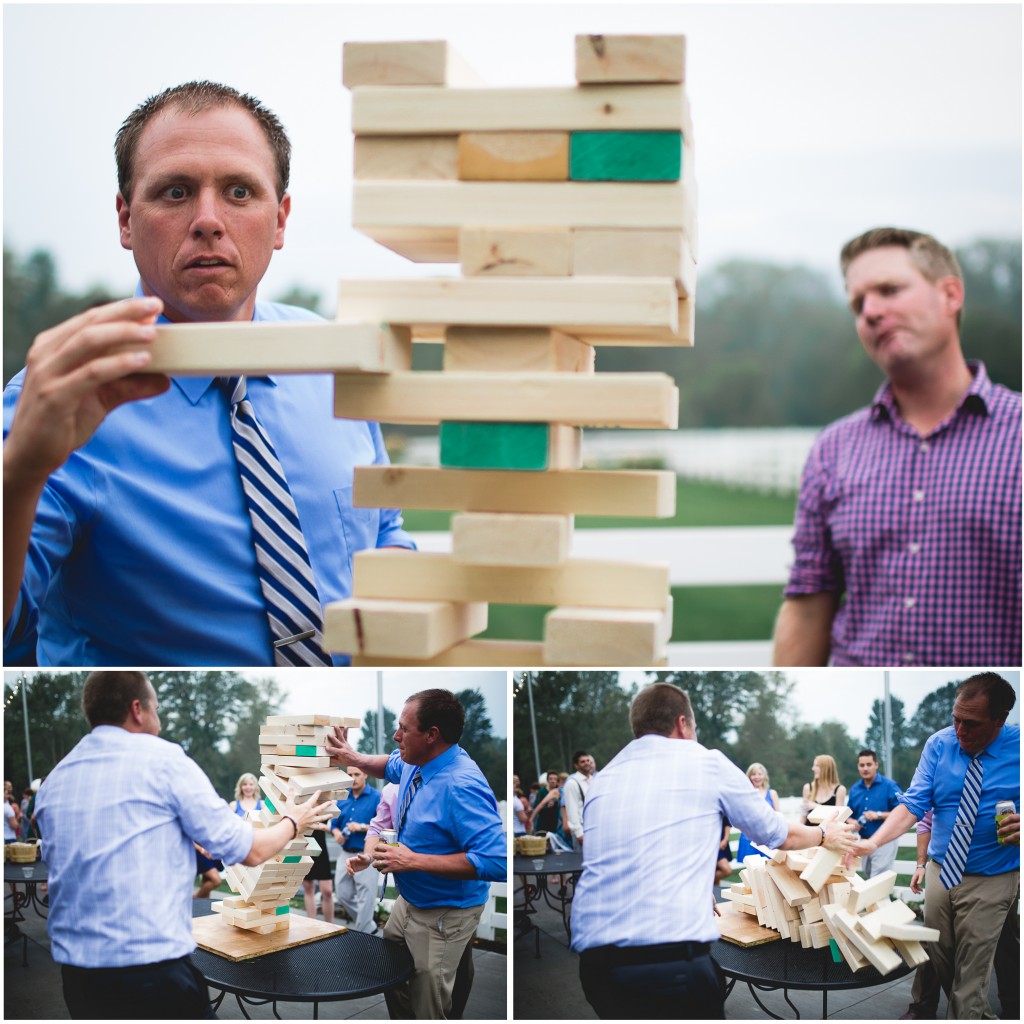 Guests playing an intense game of Giant Jenga at The Stables in Whitehouse, OH